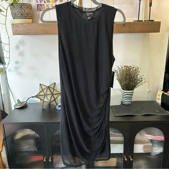 FREE PRESS Nordstrom Black Mesh Ruched Stretch Drape Layered Hem - Picture 3 of 9